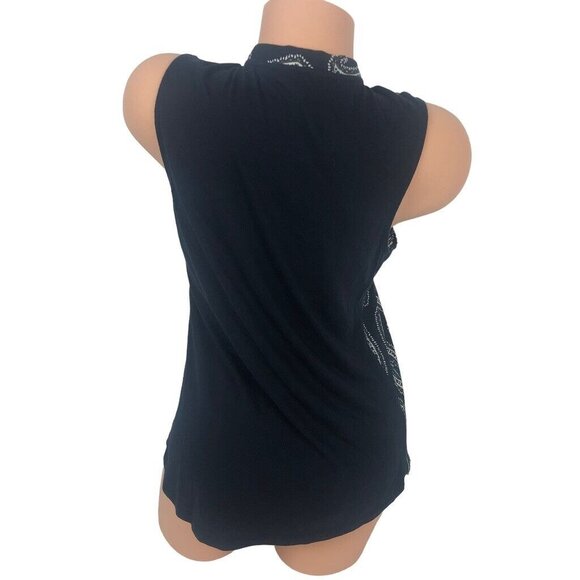 ANN TAYLOR Size S Paisley Print Sleeveless Blouse Top Tie Neck Keyhole Tank Top - Picture 6 of 7